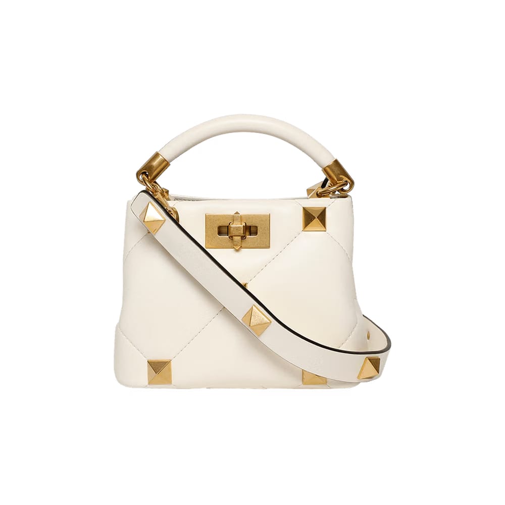 Valentino Mini Roman Stud Top Handle Bag Ivory