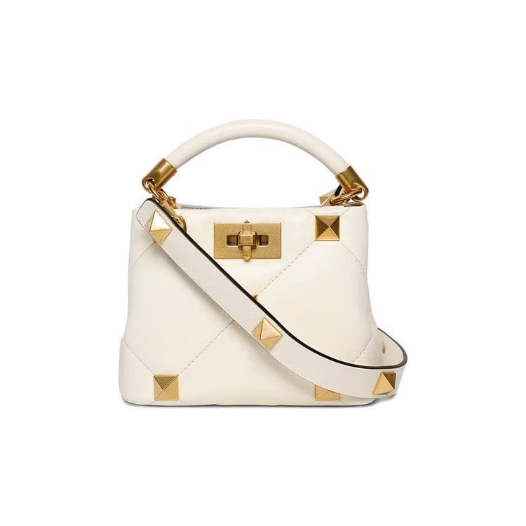 Valentino Mini Roman Stud Top Handle Bag Ivory