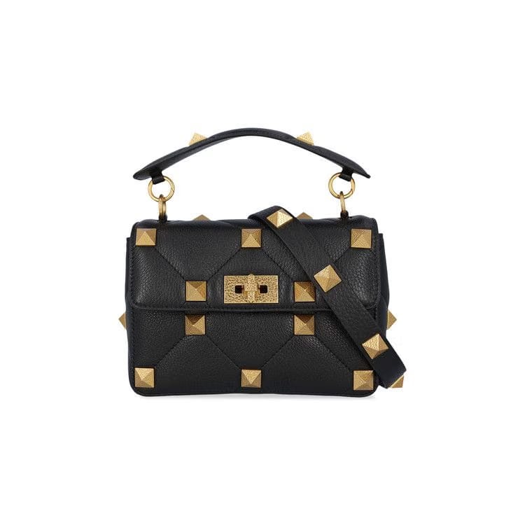 Valentino Medium Roman Stud Shoulder Bag Black