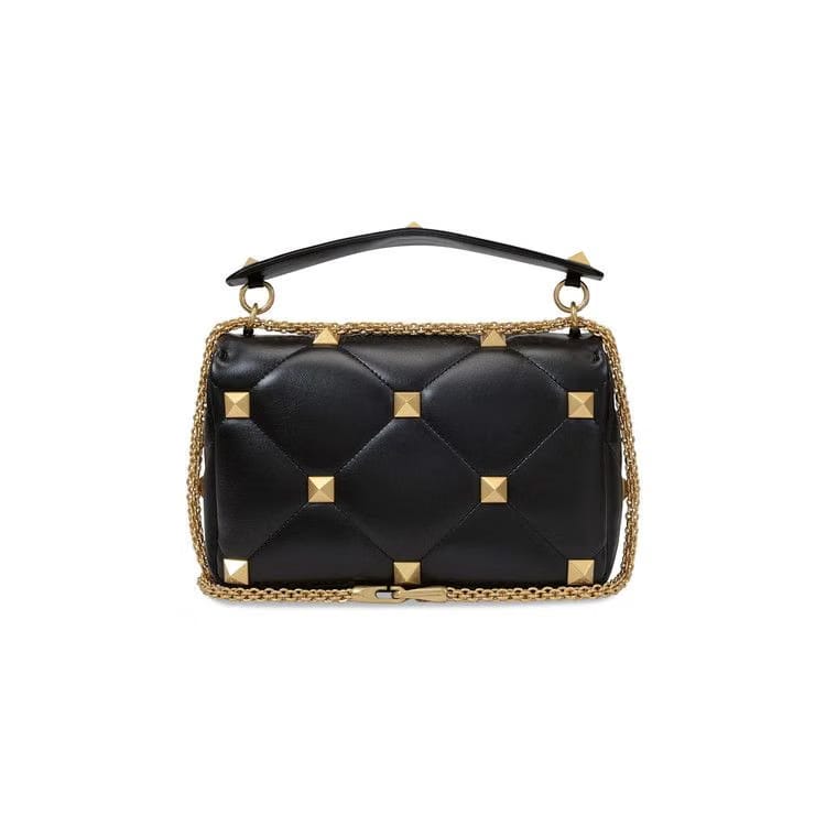Valentino Roman Stud Large Shoulder Bag Black