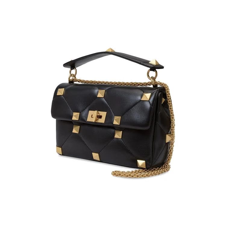 Valentino Roman Stud Large Shoulder Bag Black