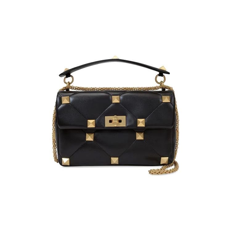 Valentino Roman Stud Large Shoulder Bag Black