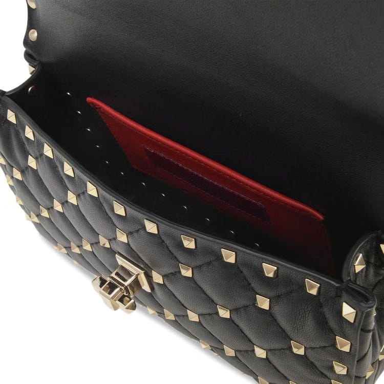 Valentino Rockstud Spike Foldover Shoulder Bag Black