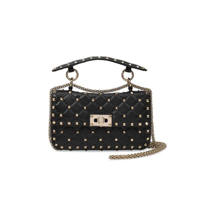 Valentino Rockstud Spike Foldover Shoulder Bag Black