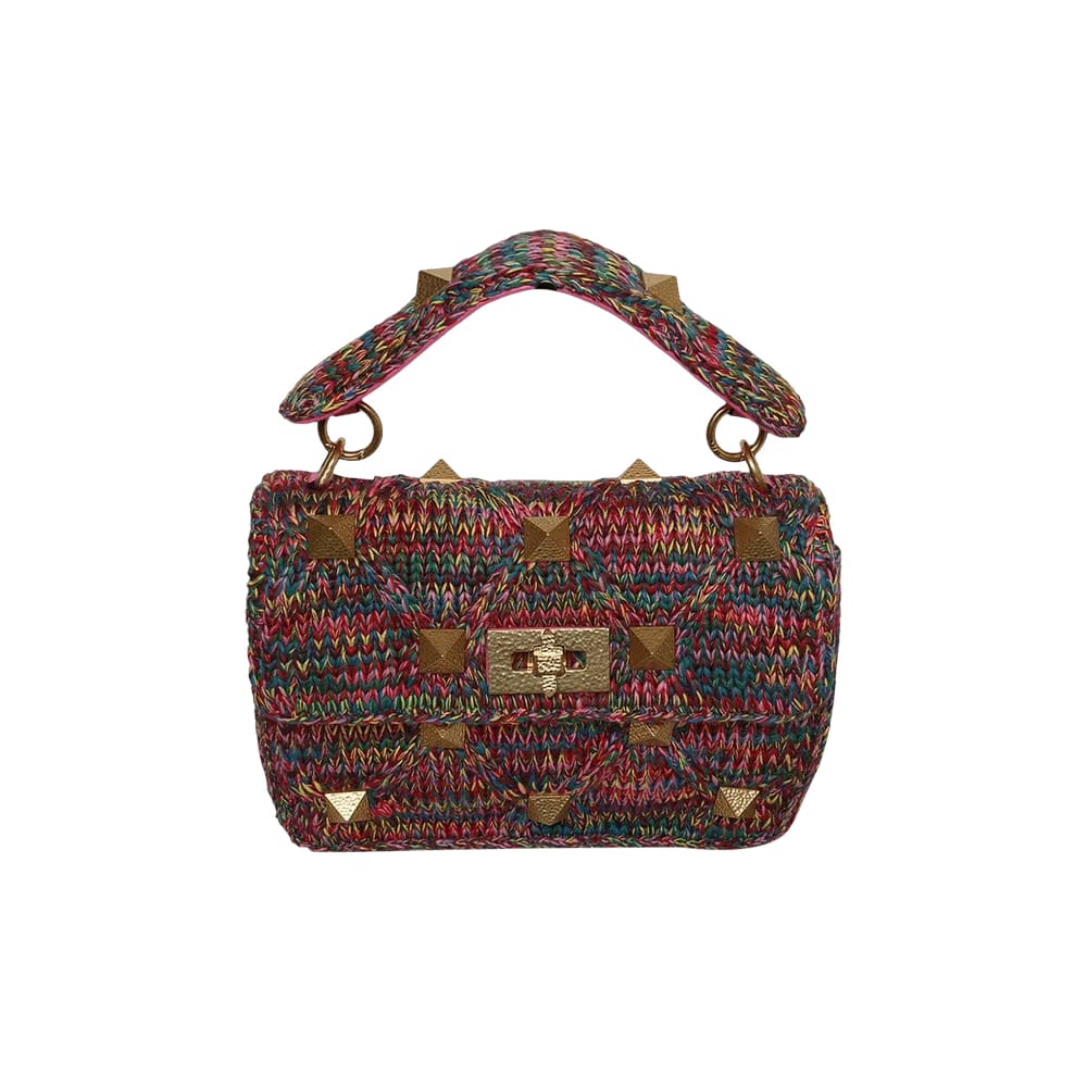 Valentino Roman Stud Knit Shoulder Bag Multicolor
