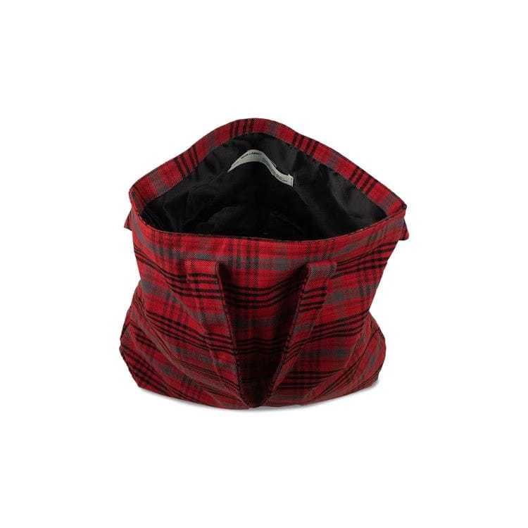 Off-White Flannel Foldable Tote Bag Red