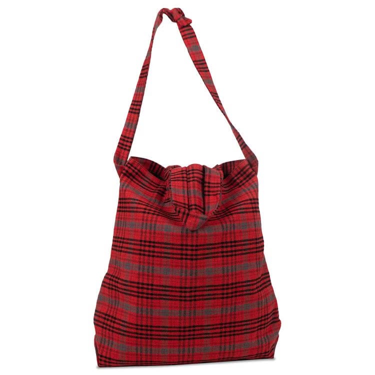 Off-White Flannel Foldable Tote Bag Red
