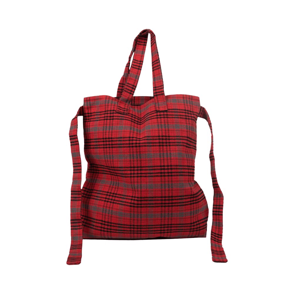 Off-White Flannel Foldable Tote Bag Red
