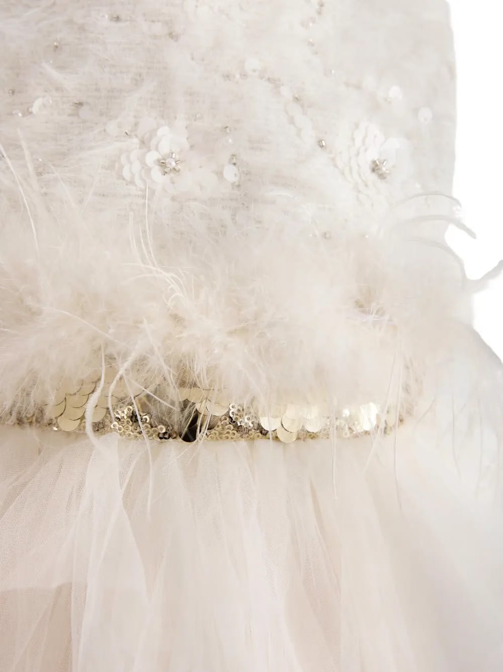 feathered-waist tulle party dress