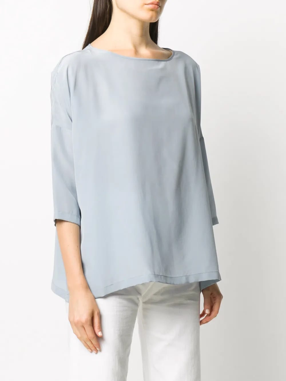cropped sleeve silk T-Shirt