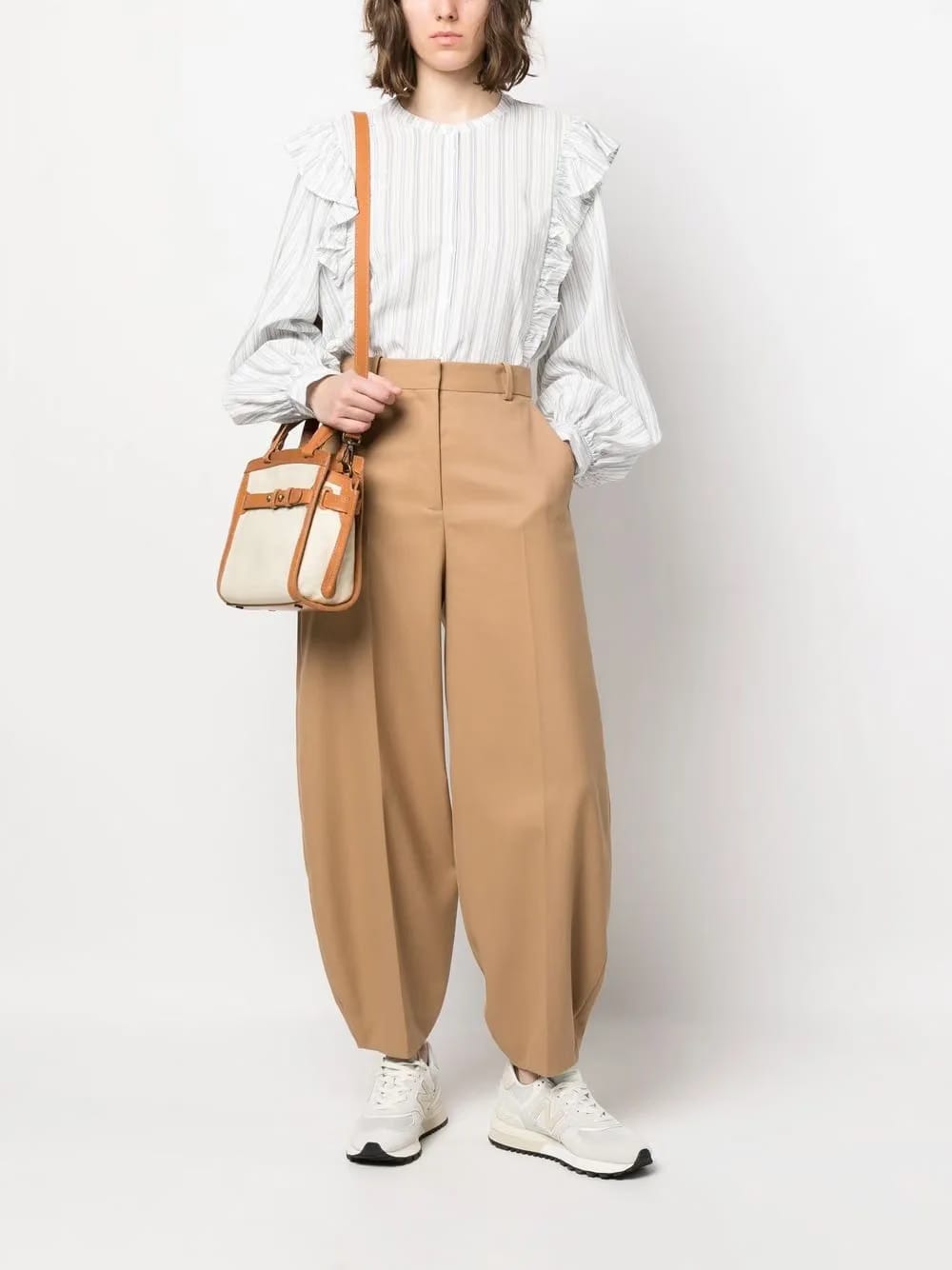 striped ruffle-trim blouse