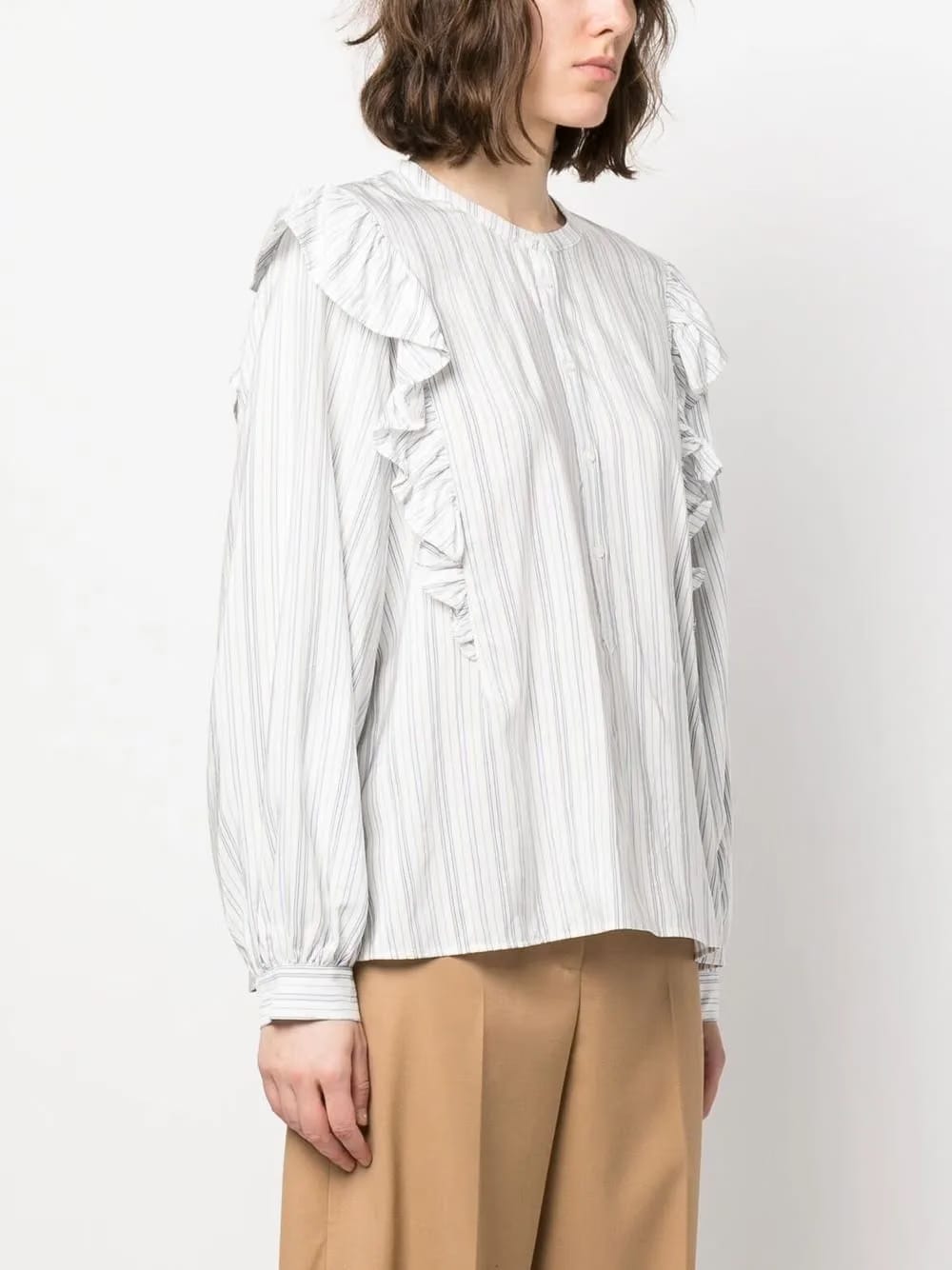 striped ruffle-trim blouse