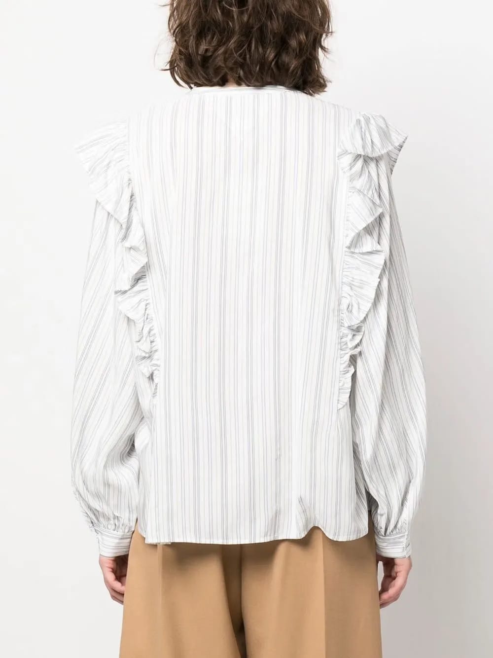 striped ruffle-trim blouse