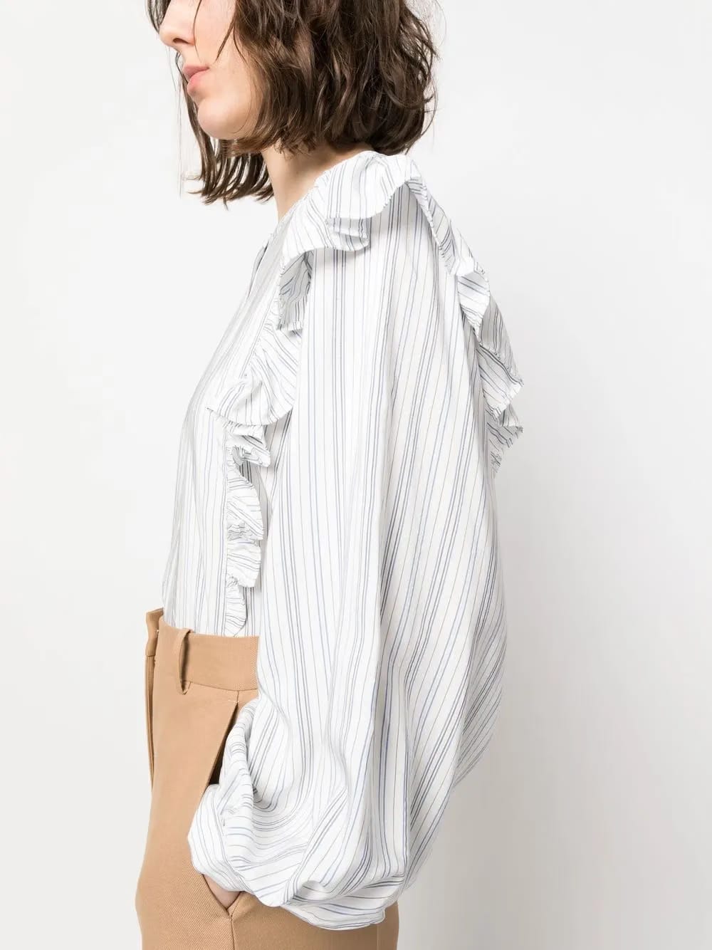 striped ruffle-trim blouse