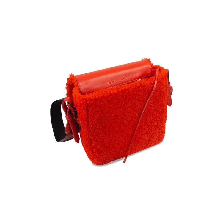 Off-White Shearling Binder Clip Messenger Bag Red