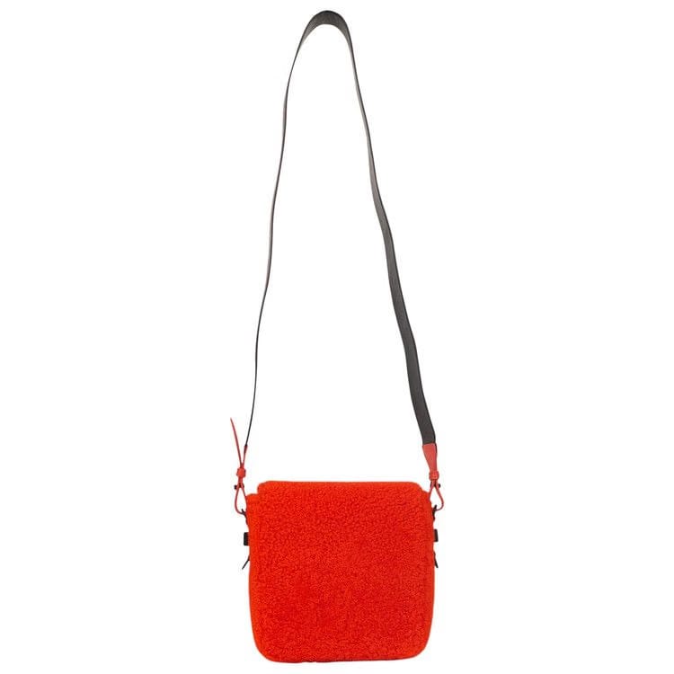 Off-White Shearling Binder Clip Messenger Bag Red