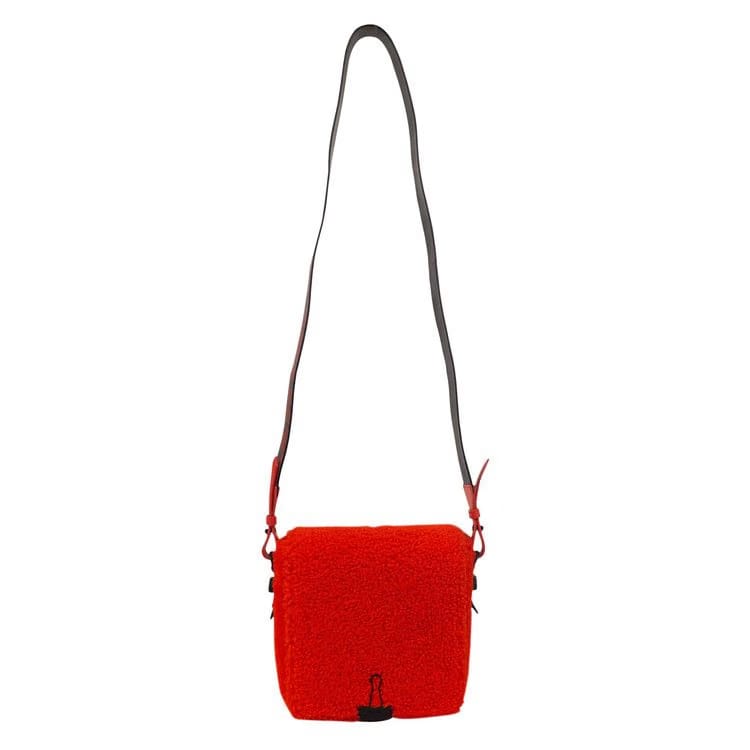 Off-White Shearling Binder Clip Messenger Bag Red