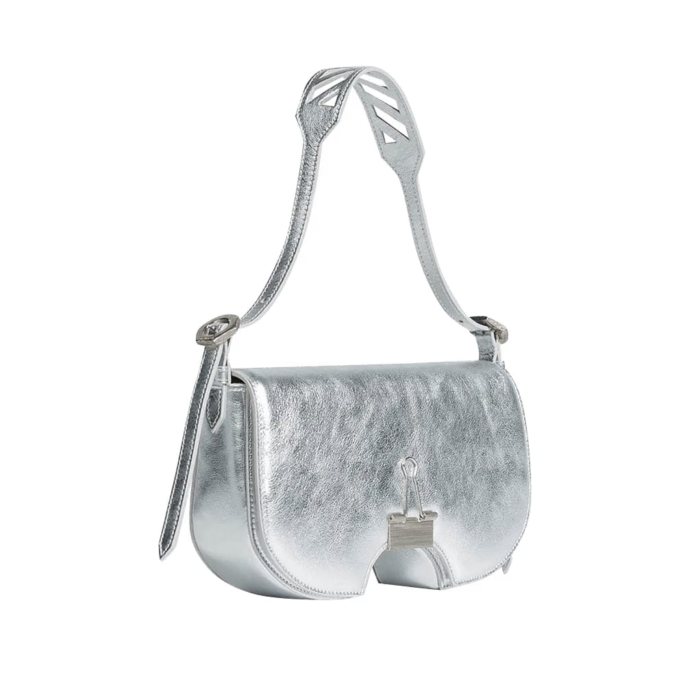Off-White Laminate Swiss Flap Shoulder Bag Silver