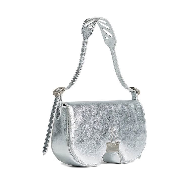 Off-White Laminate Swiss Flap Shoulder Bag Silver
