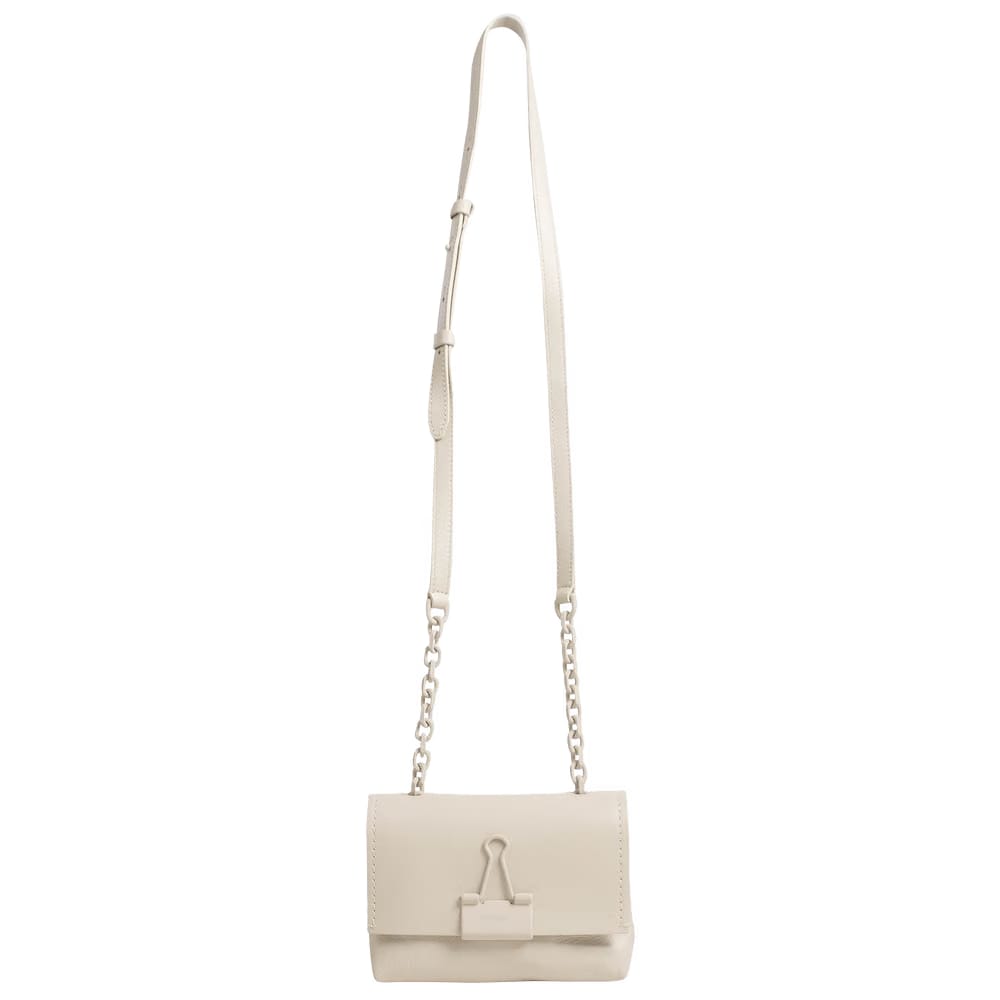 Off-White Leather Small Binder Clip Bag White