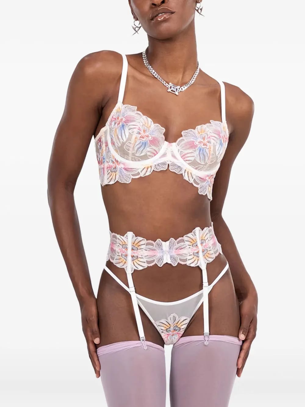floral-embroidery garter belt