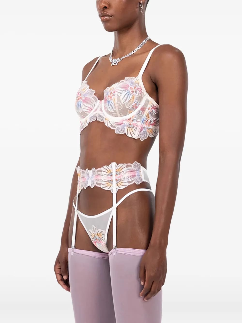 floral-embroidery garter belt