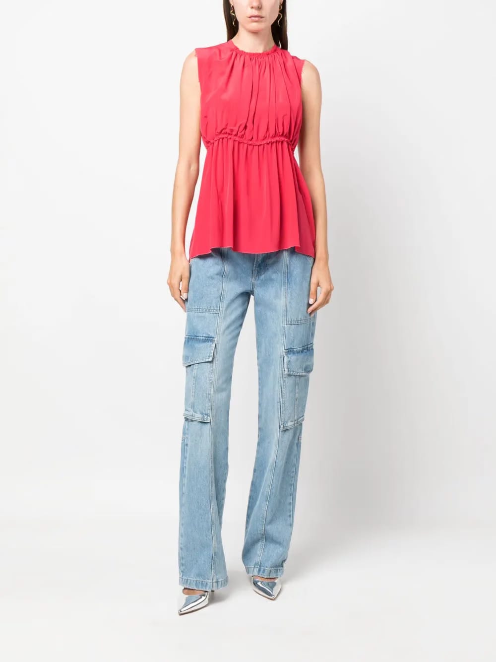 ruched sleeveless silk blouse