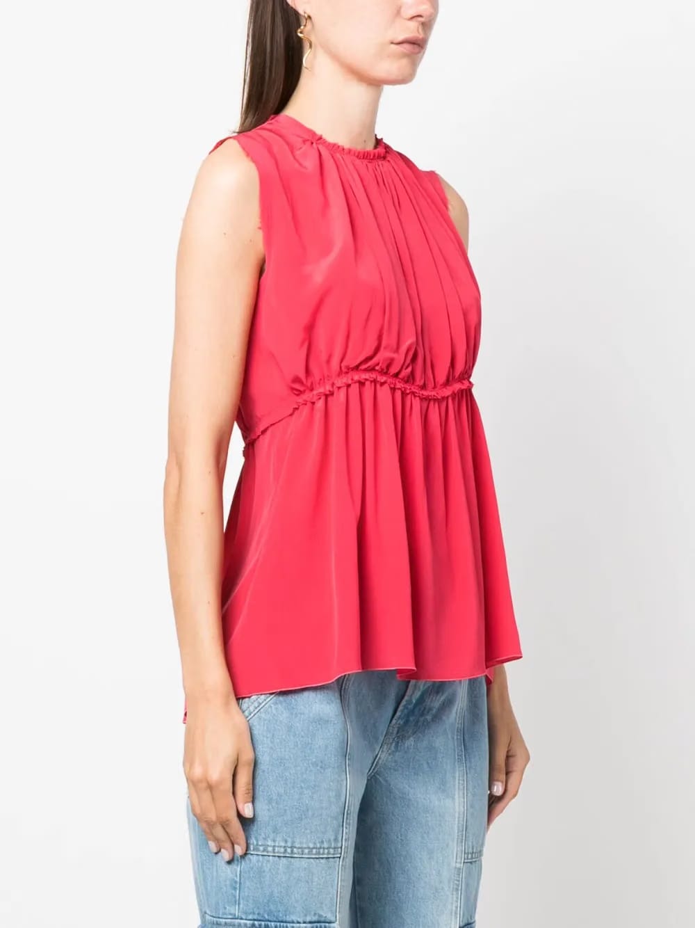 ruched sleeveless silk blouse