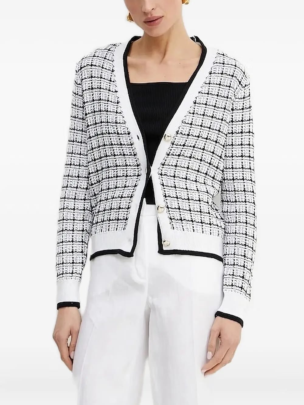 checked buttoned cardigan