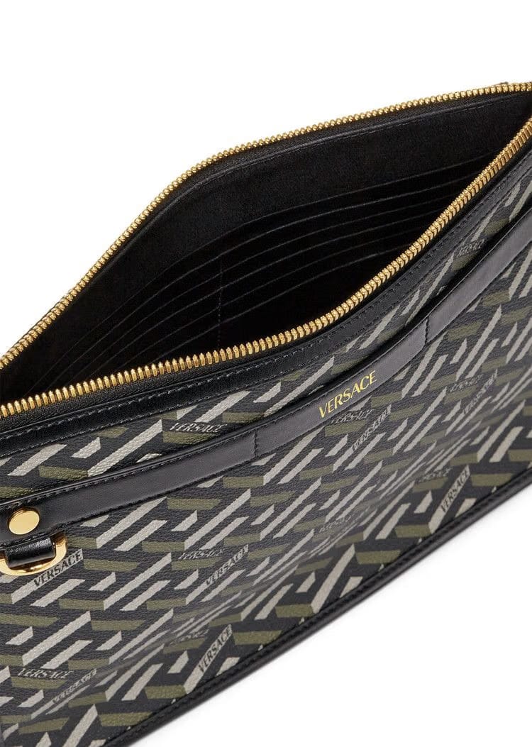 Versace LA Greca Signature Pouch Black/Khaki/Versace Gold