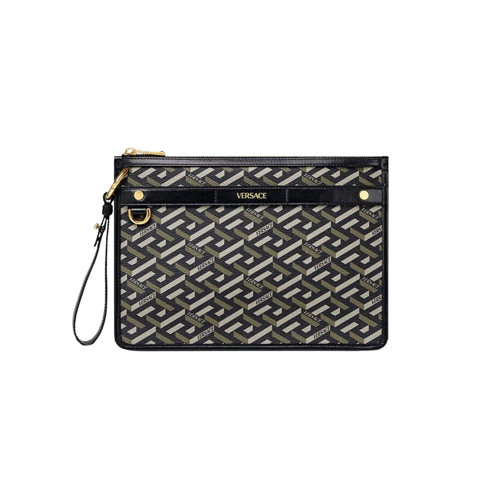 Versace LA Greca Signature Pouch Black/Khaki/Versace Gold