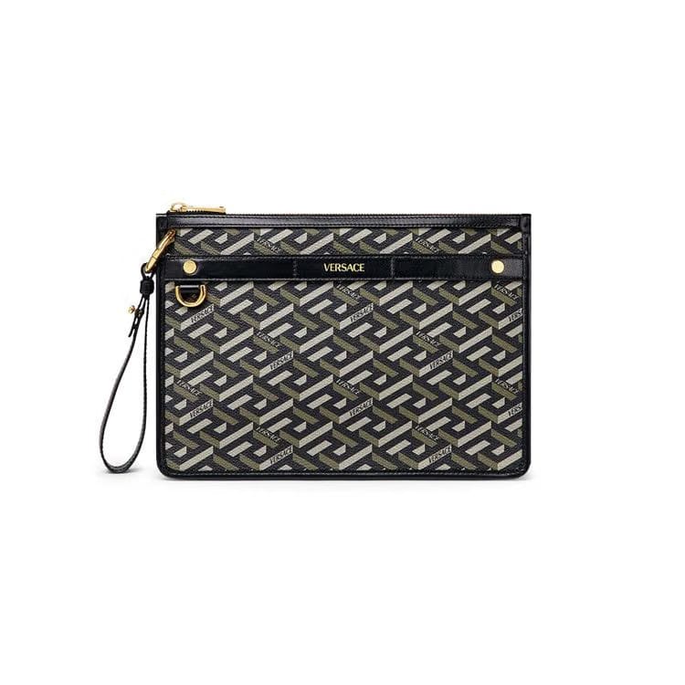 Versace LA Greca Signature Pouch Black/Khaki/Versace Gold
