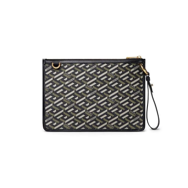 Versace LA Greca Signature Pouch Black/Khaki/Versace Gold