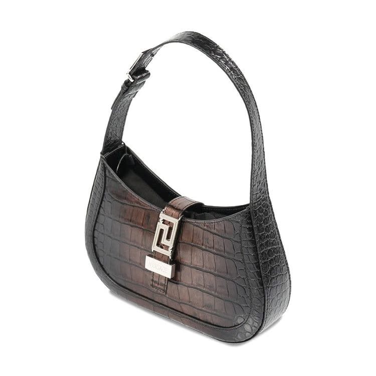 Versace Crocodile-Effect Leather Shoulder Bag Soil Palladium