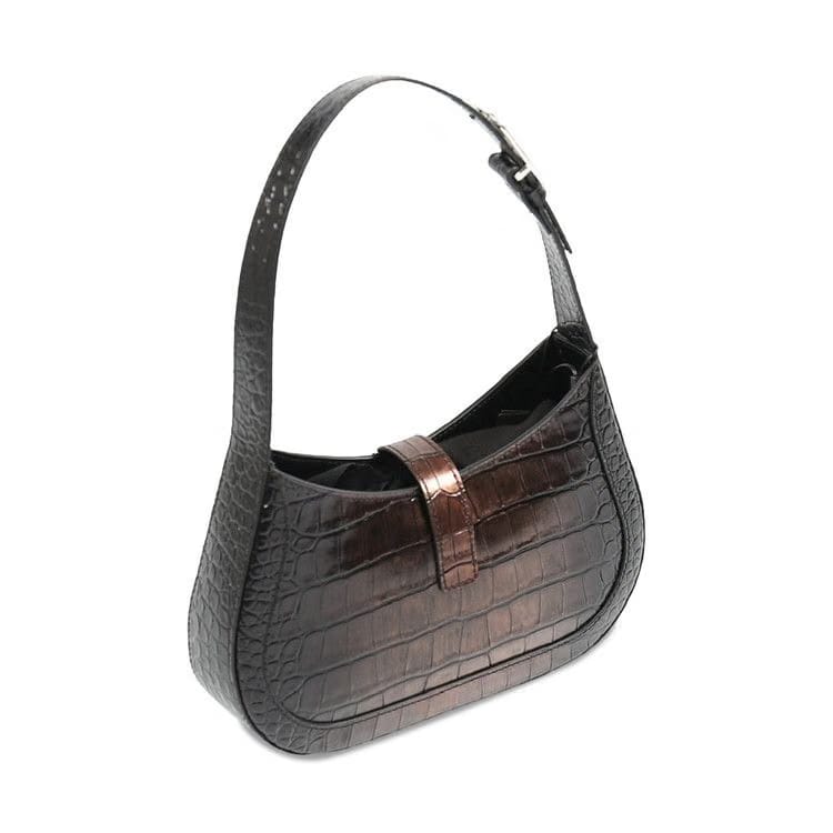 Versace Crocodile-Effect Leather Shoulder Bag Soil Palladium