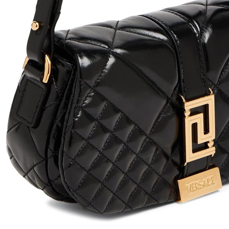 Versace Greca Goddess Leather Shoulder Bag Black