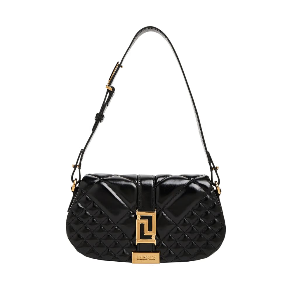 Versace Greca Goddess Leather Shoulder Bag Black