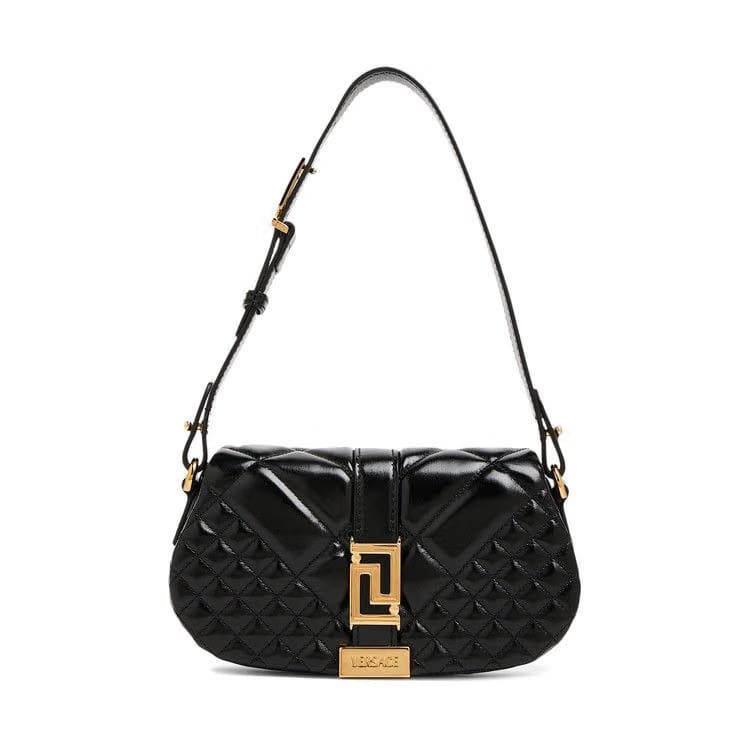 Versace Greca Goddess Leather Shoulder Bag Black