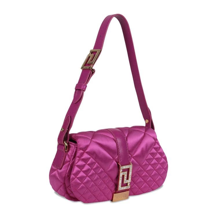 Versace Greca Goddess Quilted Satin Shoulder Bag Bright Pink