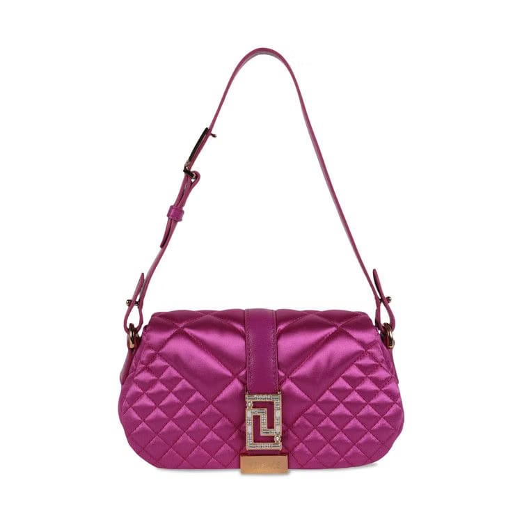 Versace Greca Goddess Quilted Satin Shoulder Bag Bright Pink