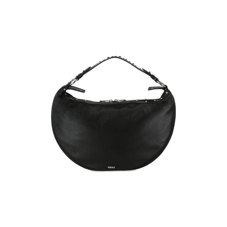 Versace Zipper Studded Hobo Bag Black/Palladium