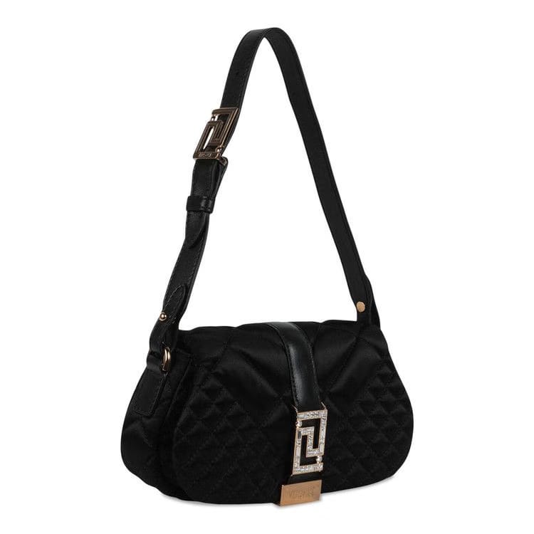 Versace Greca Goddess Quilted Satin Shoulder Bag Black
