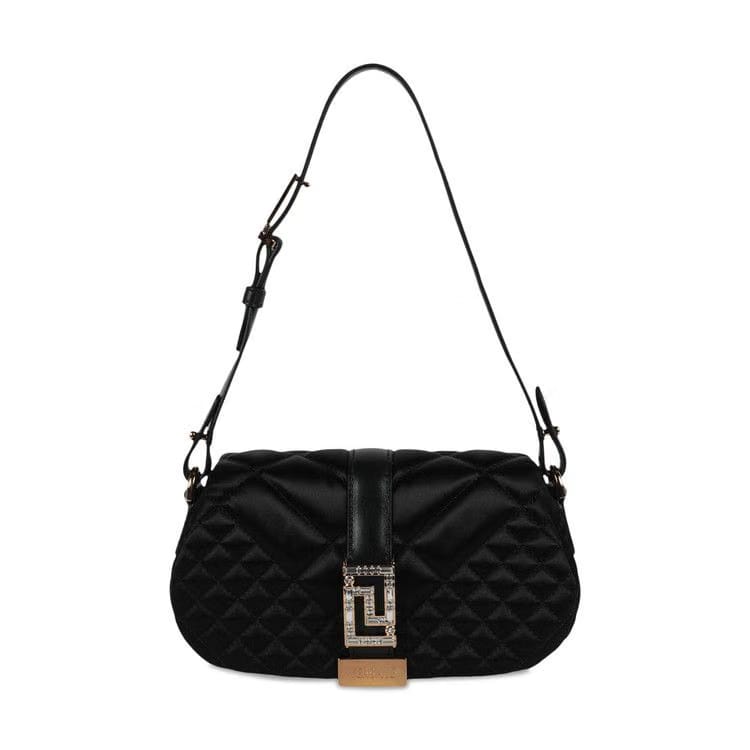 Versace Greca Goddess Quilted Satin Shoulder Bag Black
