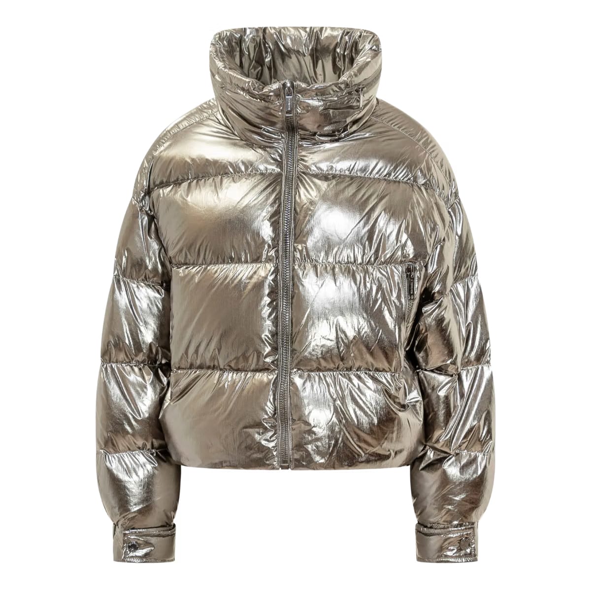 Michael Kors Metallic Puffer Jacket Silver Tone