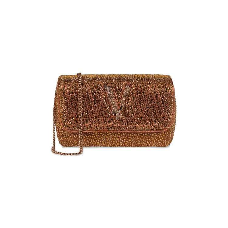 Versace Mini Crystal Virtus Crossbody Bag Caramel