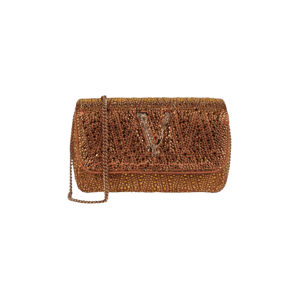 Versace Mini Crystal Virtus Crossbody Bag Caramel