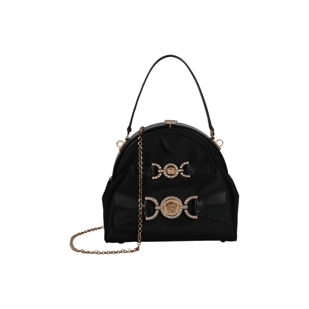 Versace Crystal Medusa 95 Satin Handbag Black