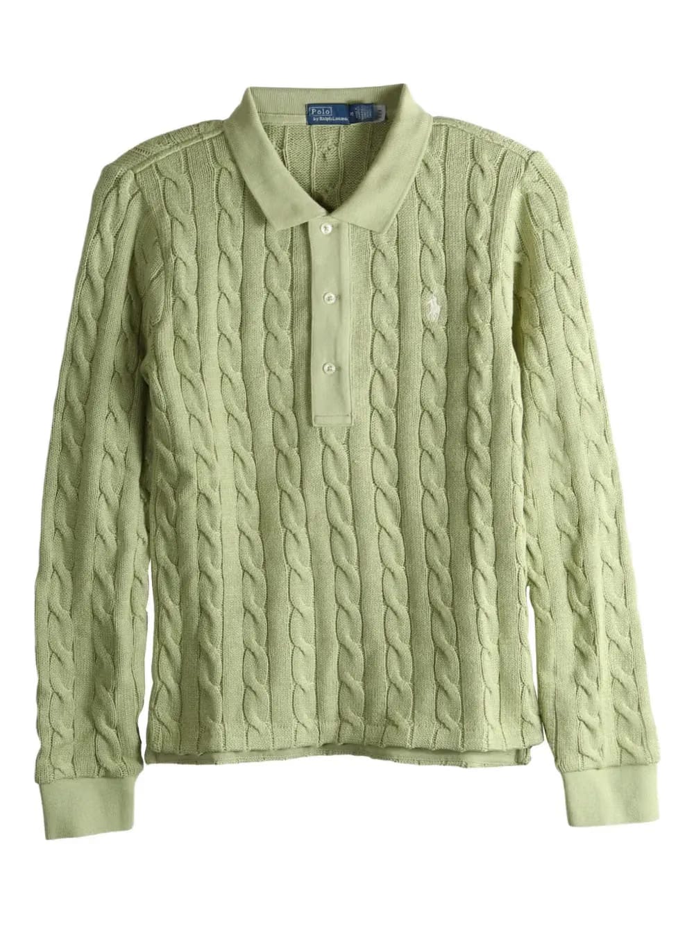 cable-knit buttoned polo top