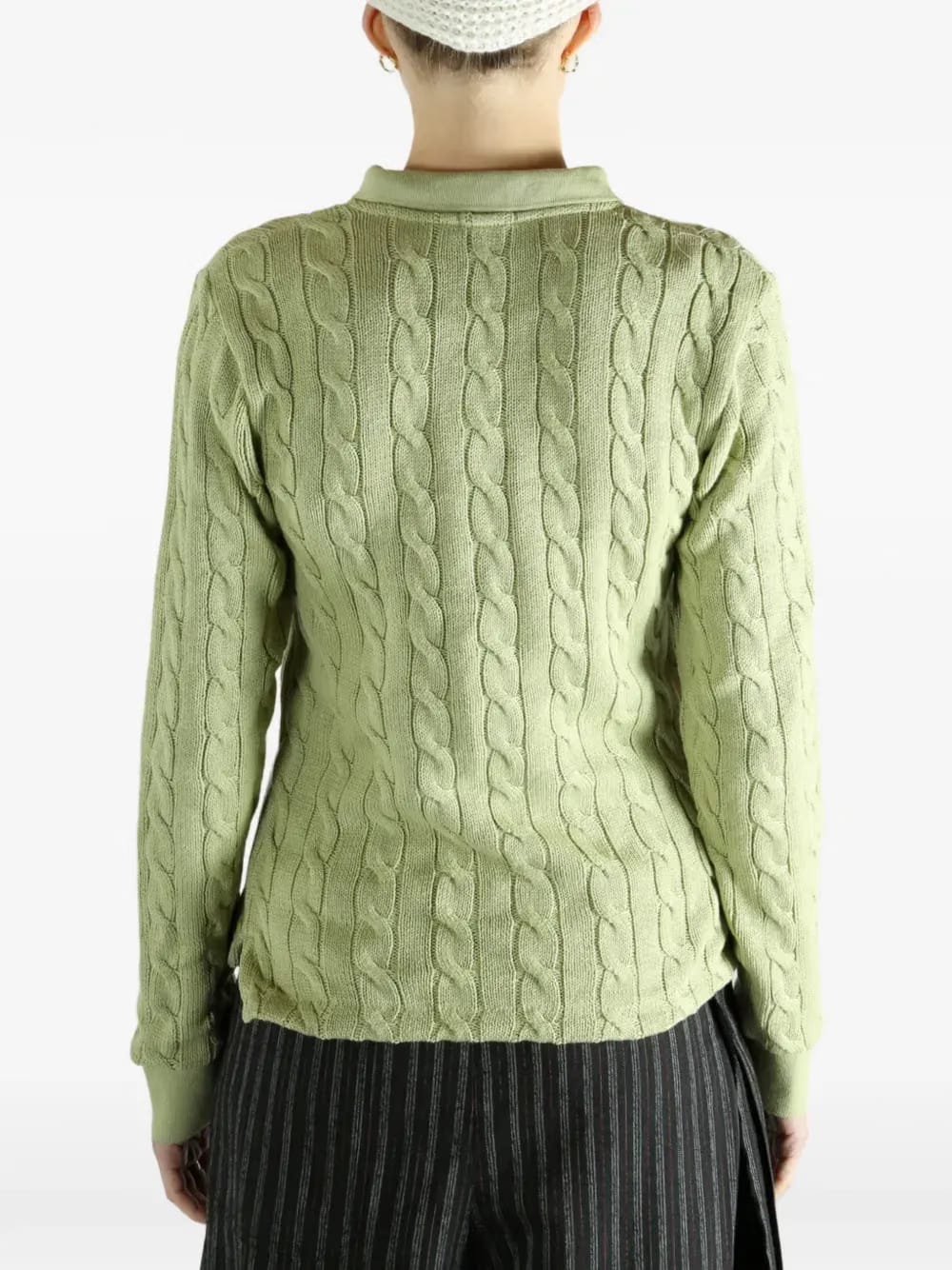 cable-knit buttoned polo top