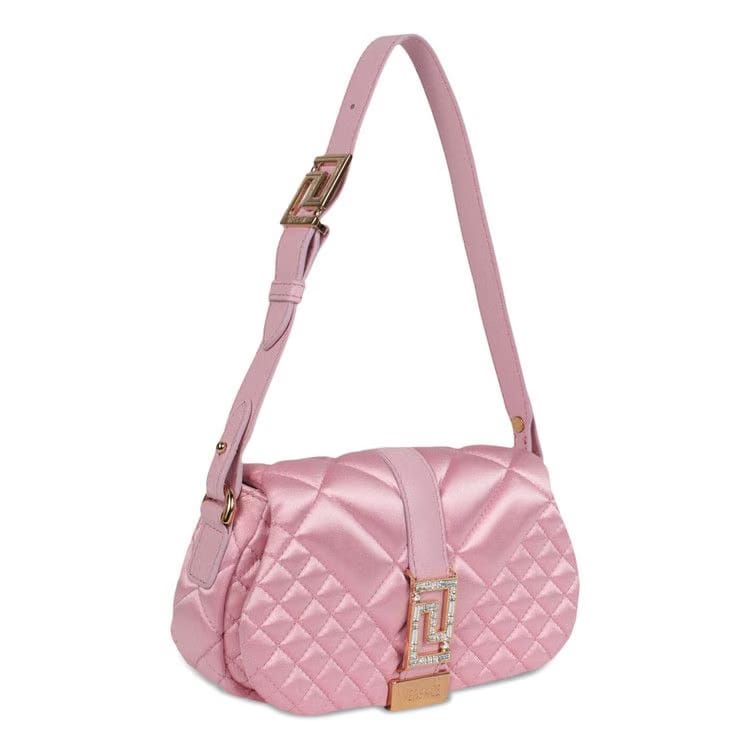 Versace Greca Goddess Quilted Satin Shoulder Bag Pale Pink